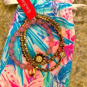 Lilly Pulitzer pink gold metallic bracelet set